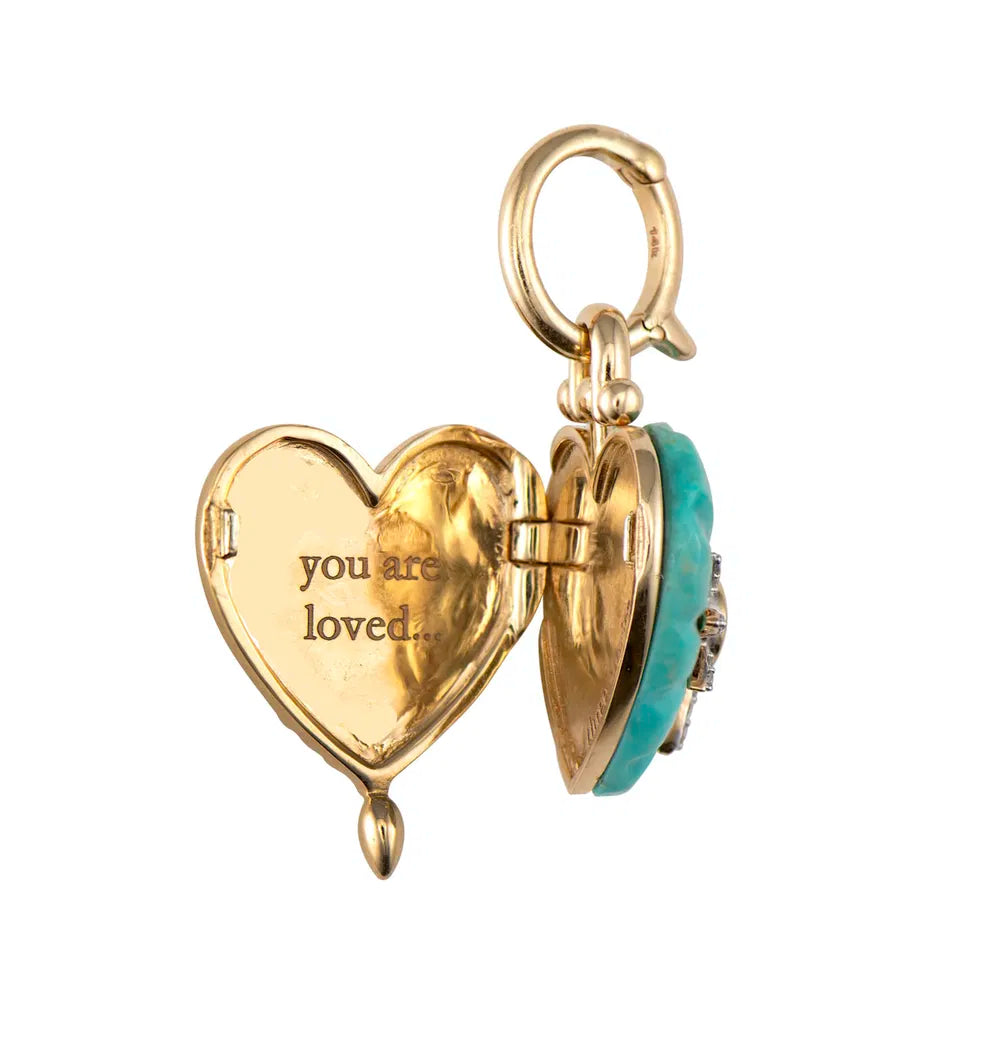 14KY Carved Turquoise You Are Loved Locket