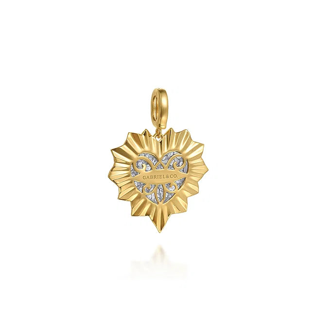 14KYW Diamond Heart Medallion Charm