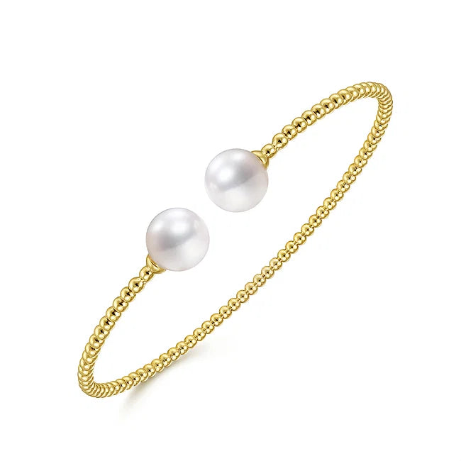 14KY Bujukan Bead Split Cuff Bracelet With Cultured Pearls