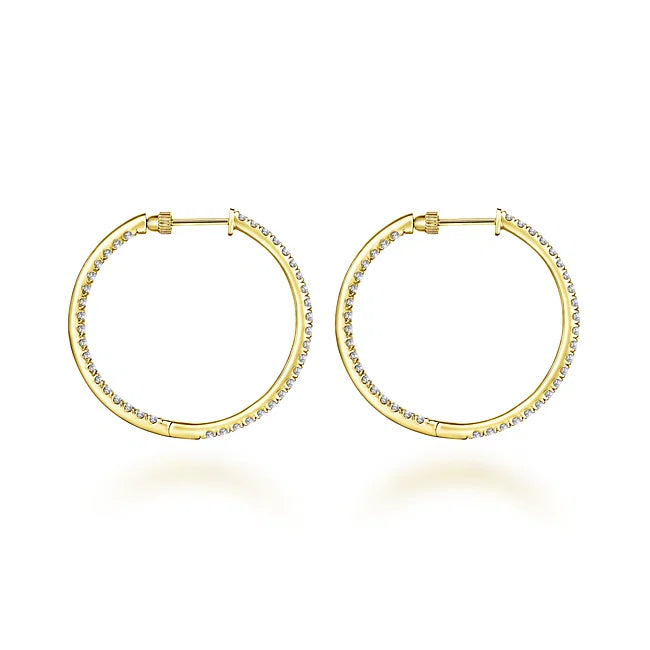 14KY French Pave Round Inside Out Diamond Hoop Earrings