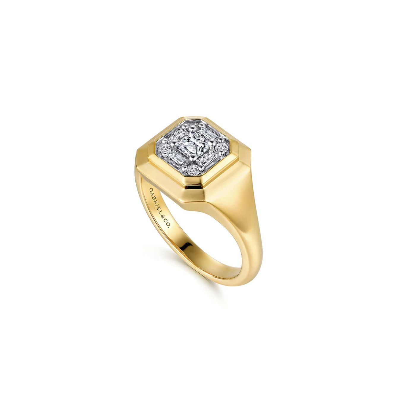 14KY Geometric Baguette Diamond Signet Ring