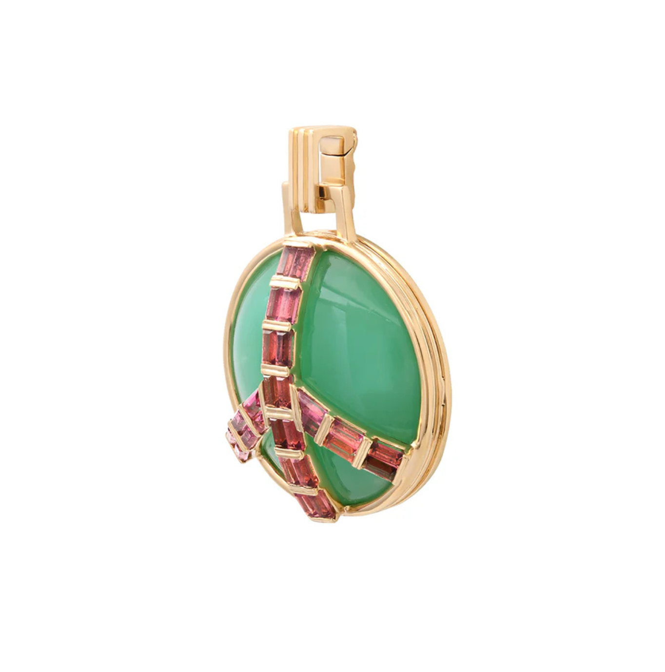 14KY Midsize Peace Pendant in Chrysoprase and Pink Tourmaline