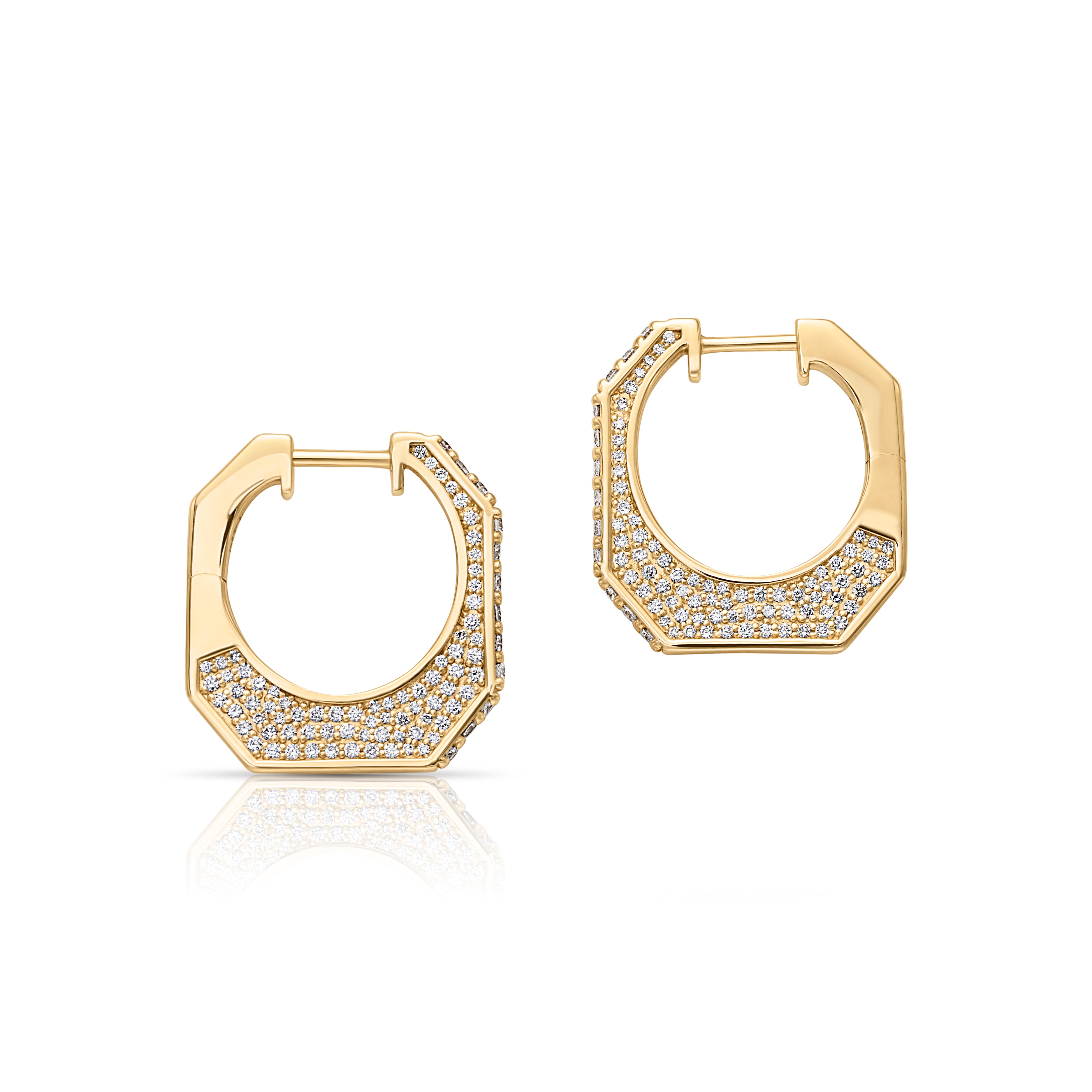 14KY Square Pave Hoops