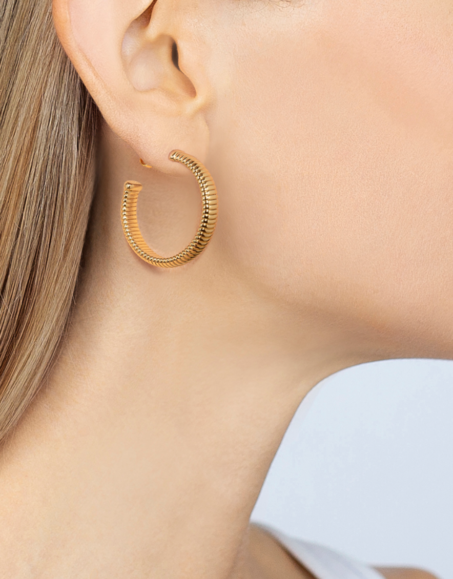 Rhodium Cobra Hoop Earrings