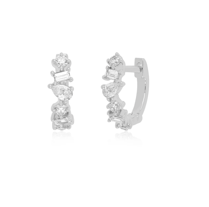 14K Multi Faceted Diamond Mini Huggie Earring